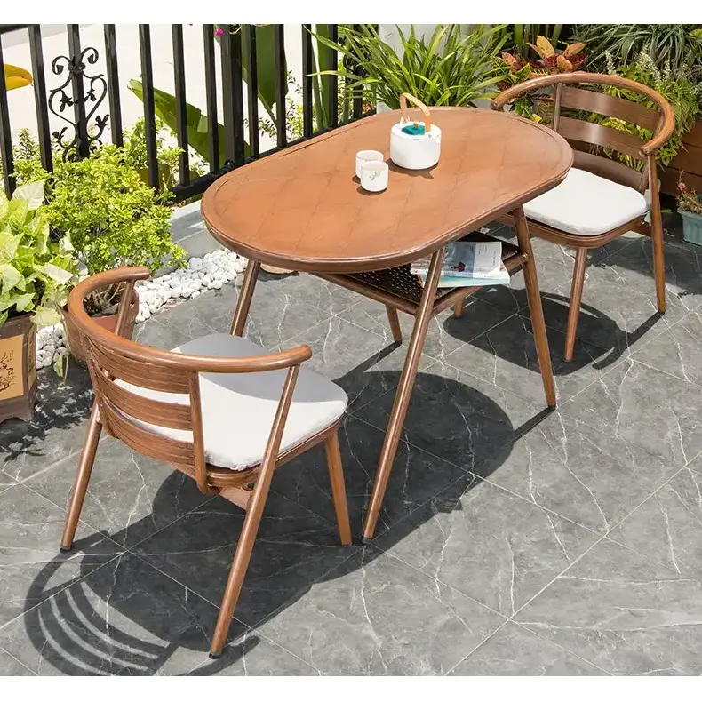 HUAHONG storage size 110*60cm  2+1 aluminum patio restaurant dining furniture outdoor garden dining balcony chair table set