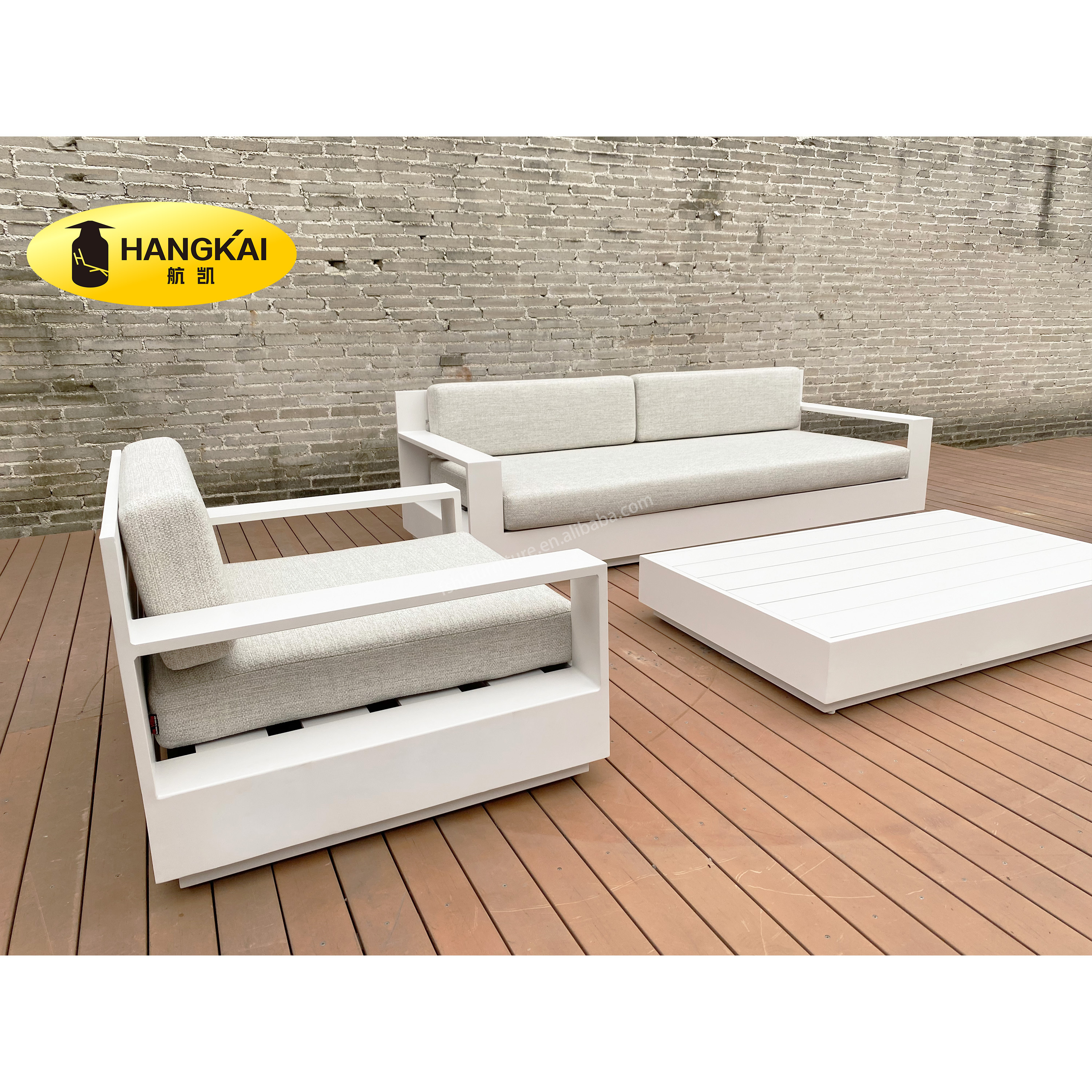 Patio Furniture Sets Aluminum Wooden Sofa Set All Weather L Shaped Corner Sofa Set