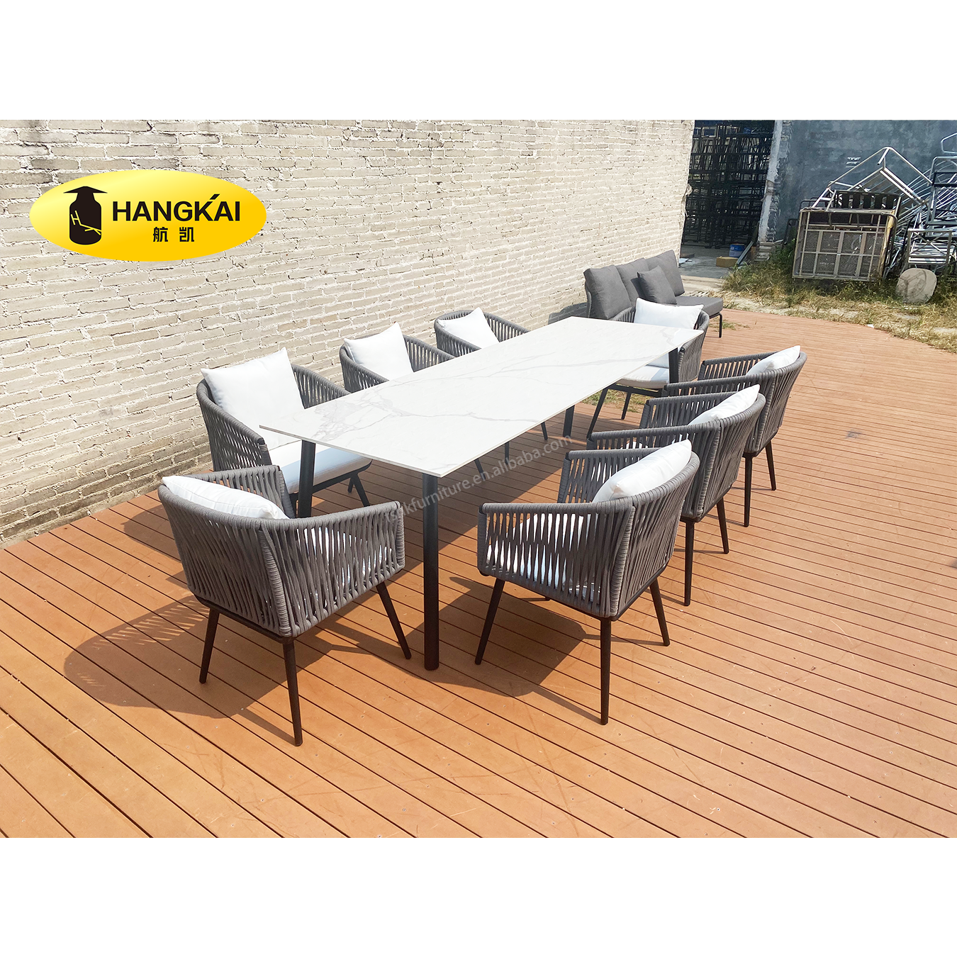 Super Comfortable Aluminum Rope Woven Outdoor Sintered Stone Hotel Patio Dinning Set