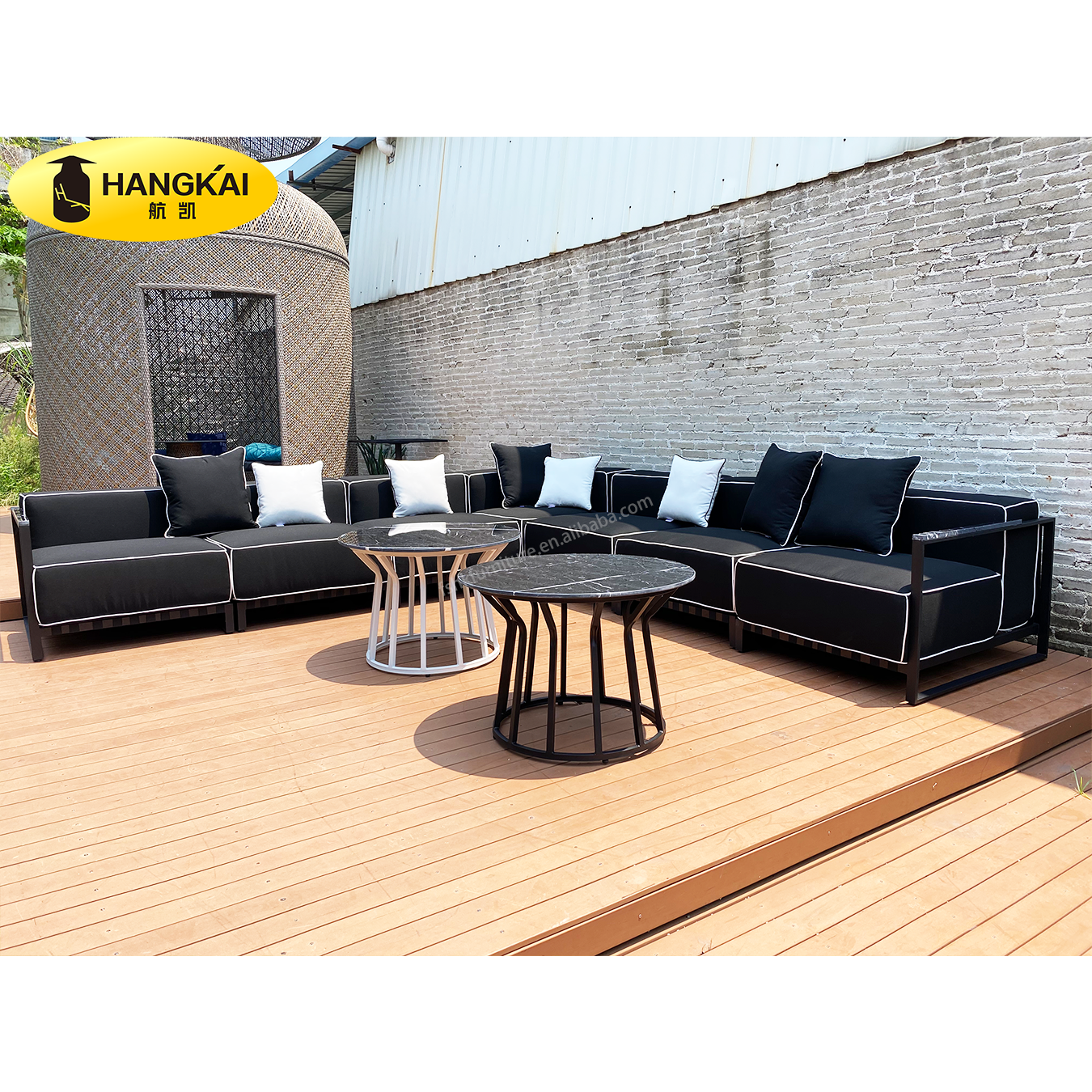 Black Noble Style Aluminum Frame Outdoor Waterproof Furniture Garden Patio Sofa Set