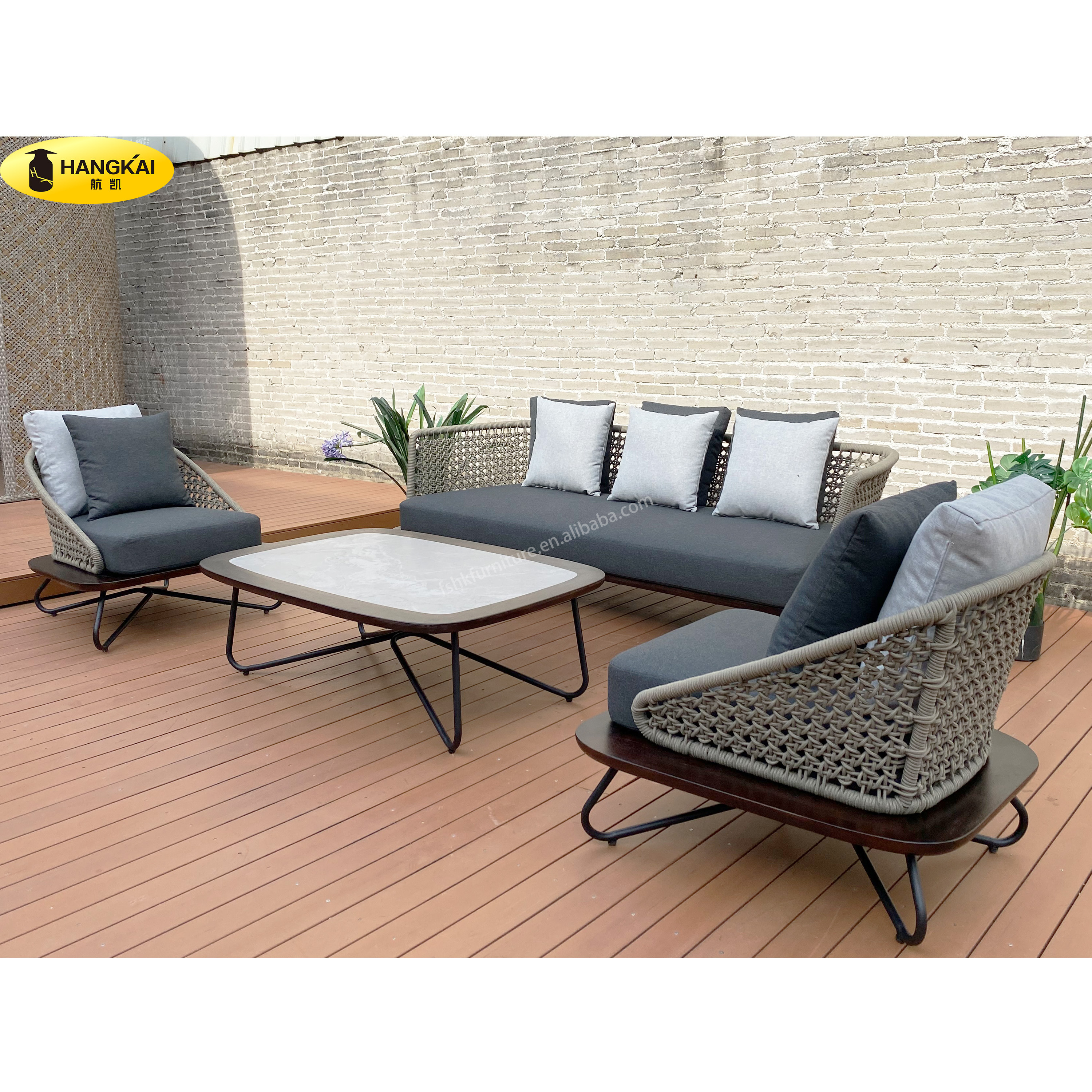 Hangkai rope rattan teak wood outdoor/garden/patio furniture sofa/couch