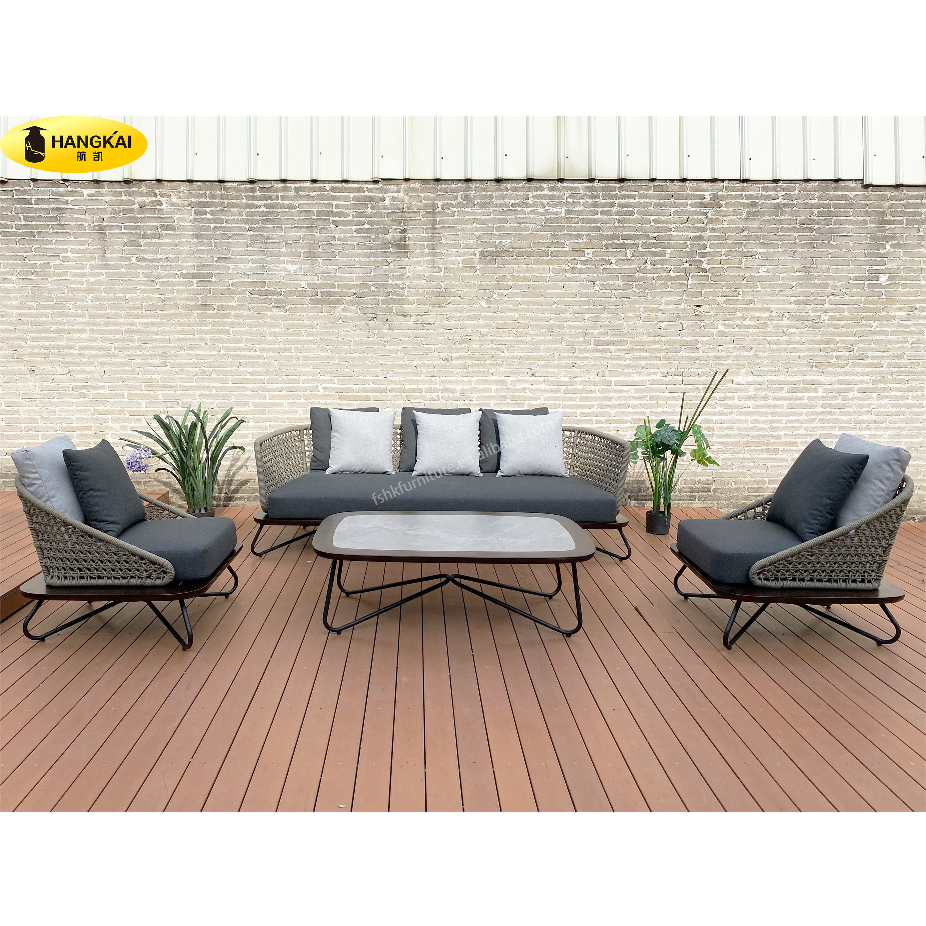 Hangkai rope rattan teak wood outdoor/garden/patio furniture sofa/couch