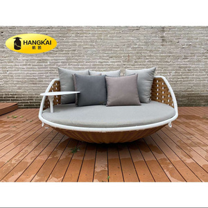 popular Fashion design hanging daybed patio porch garden PE rattan sunbed chaise outdoor wicker egg chair swings