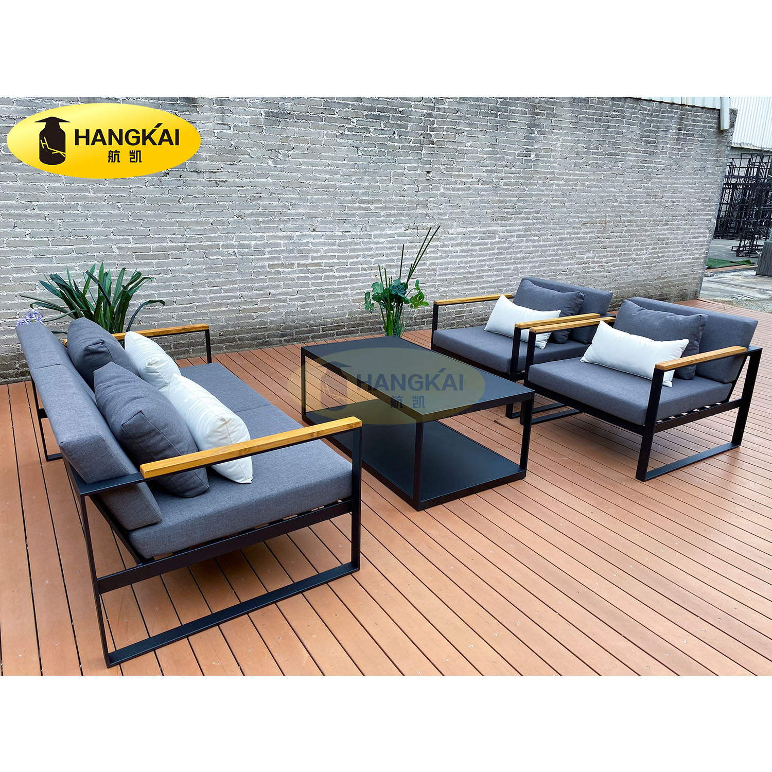 Hangkai 4 pieces conversation waterproof aluminum patio/garden sofa