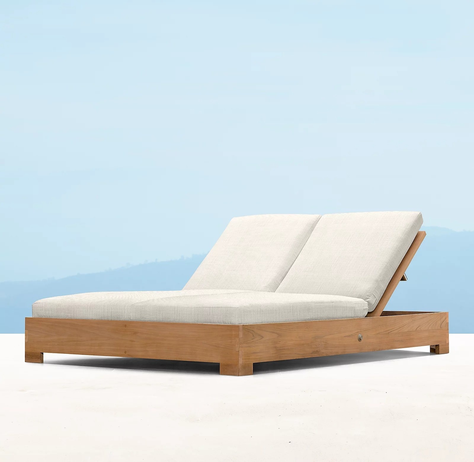 Modern outside hotel teak wood pool daybed beach outdoor sun lounger