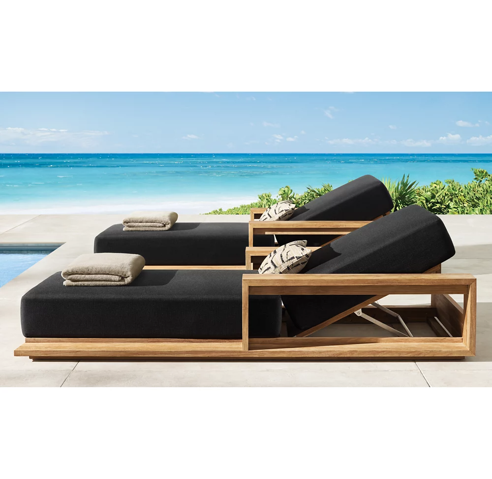 Teak Wood Chaise Sun Lounger Chair Wooden Sunbed For Pool Side Outdoor Furniture