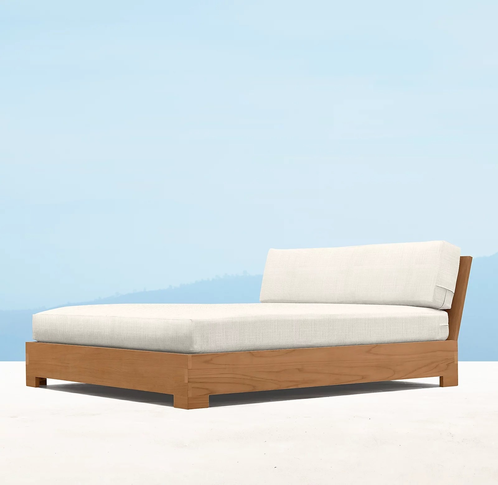 Modern outside hotel teak wood pool daybed beach outdoor sun lounger