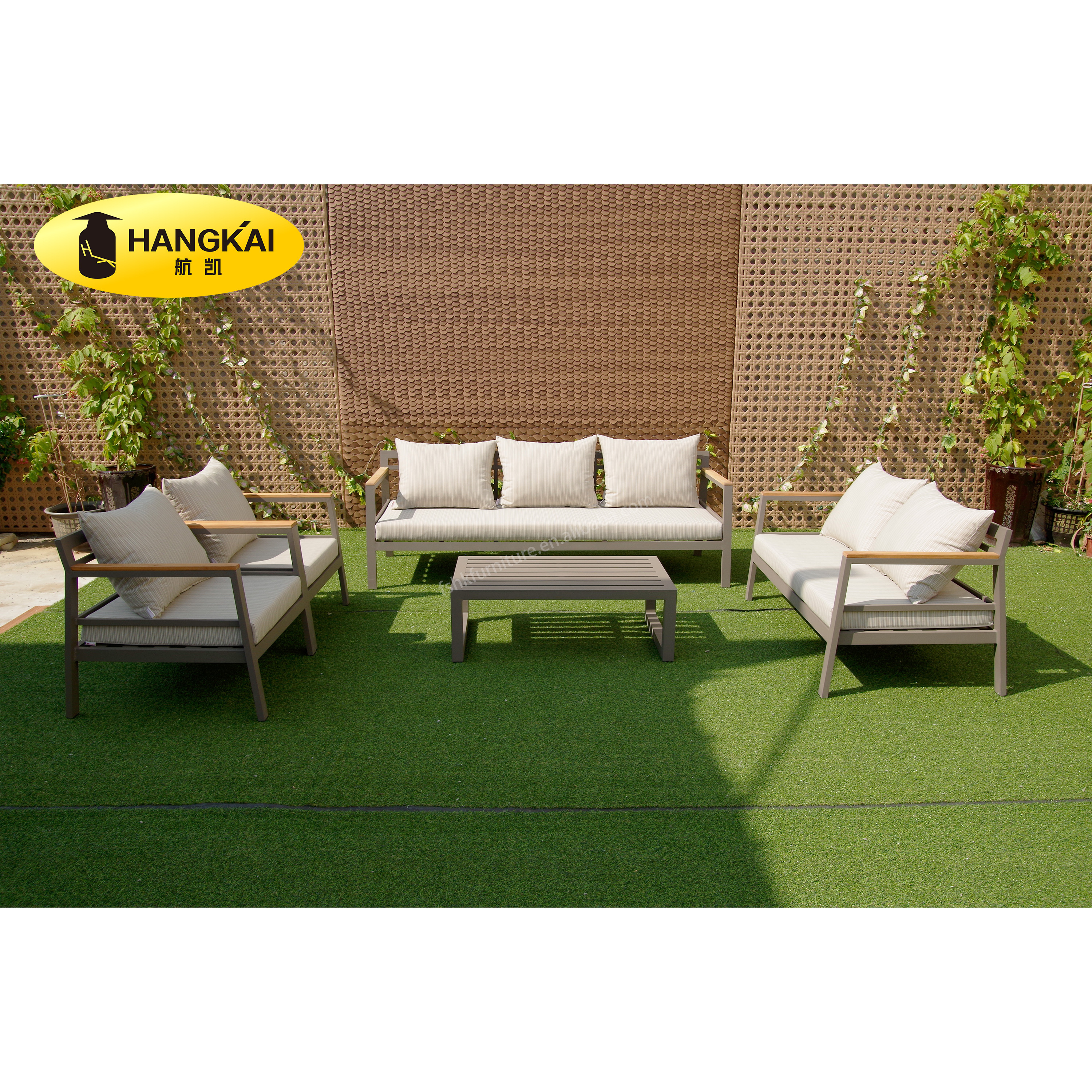 Simple Style Teak Wood Garden Outdoor Sofa Set with Water Proof Cushion