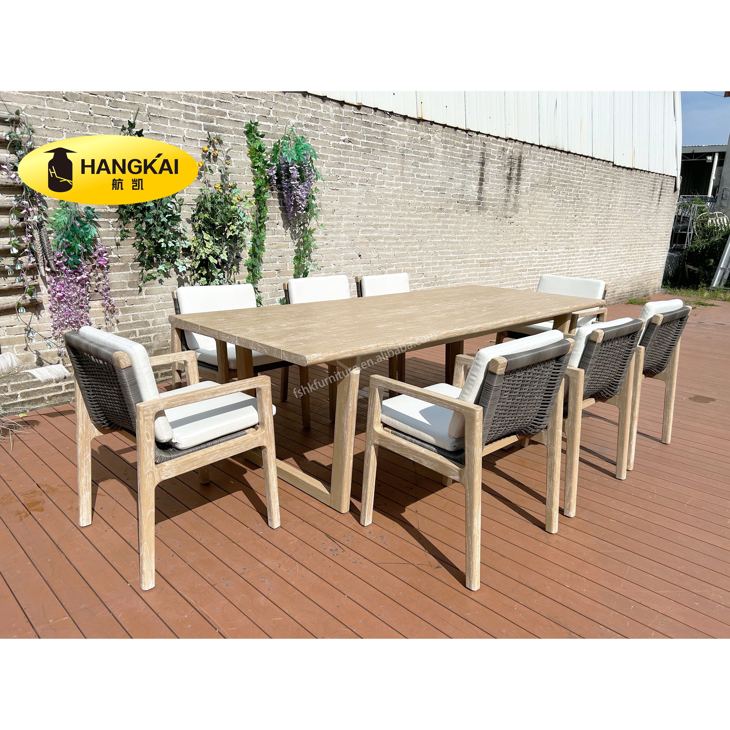 OEM factory outdoor furniture teak polyrattan garden furniture wicker furniture teak wood dining table set