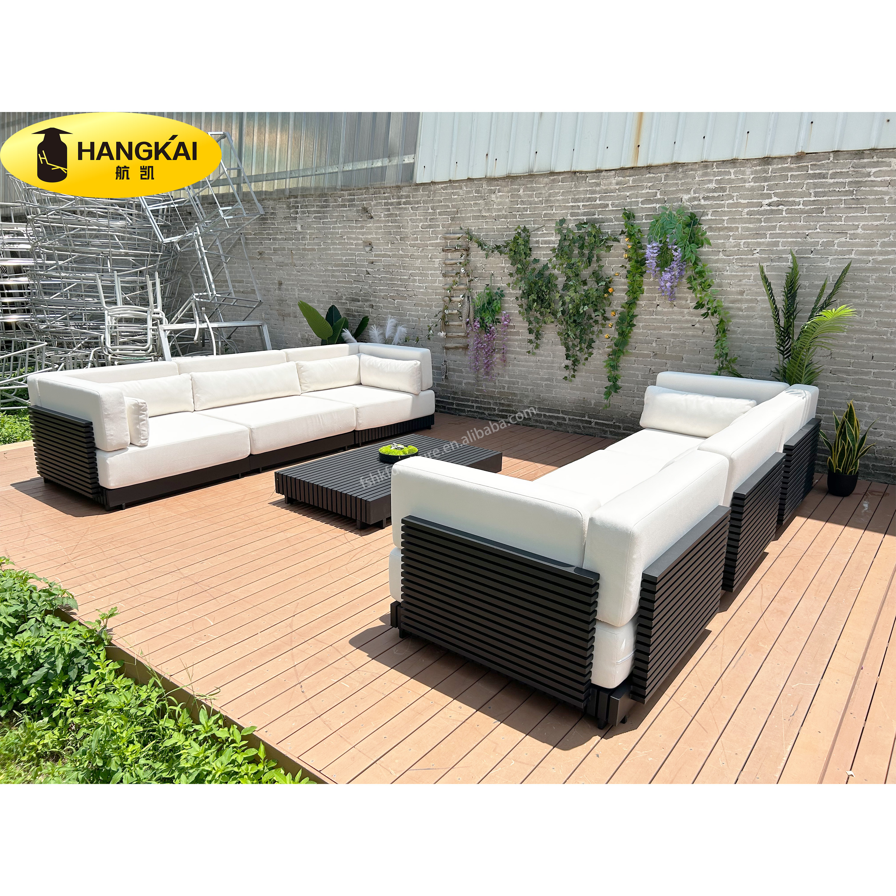 luxury style hotel patio aluminum metal black garden sofa set outdoor furniture