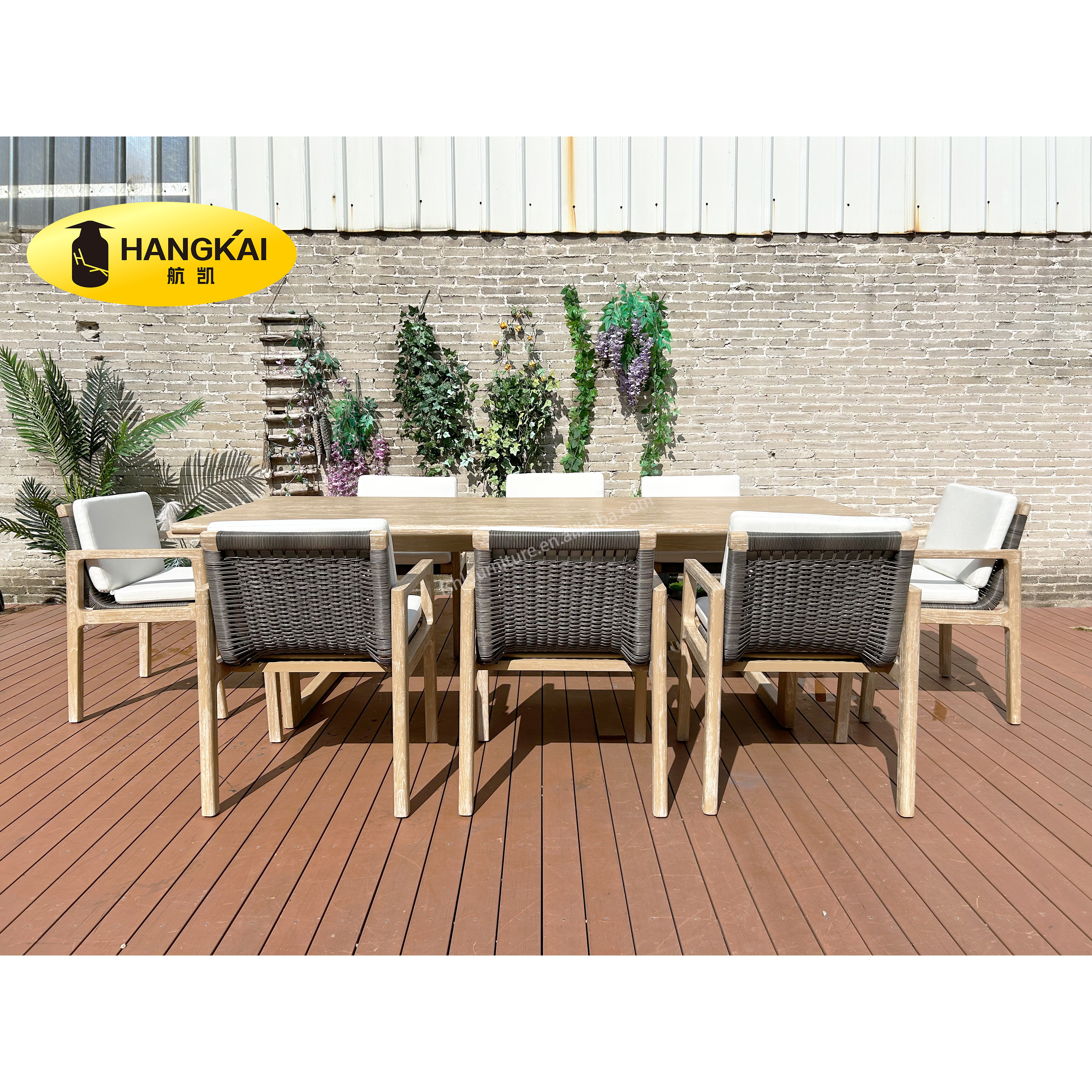 OEM factory outdoor furniture teak polyrattan garden furniture wicker furniture teak wood dining table set