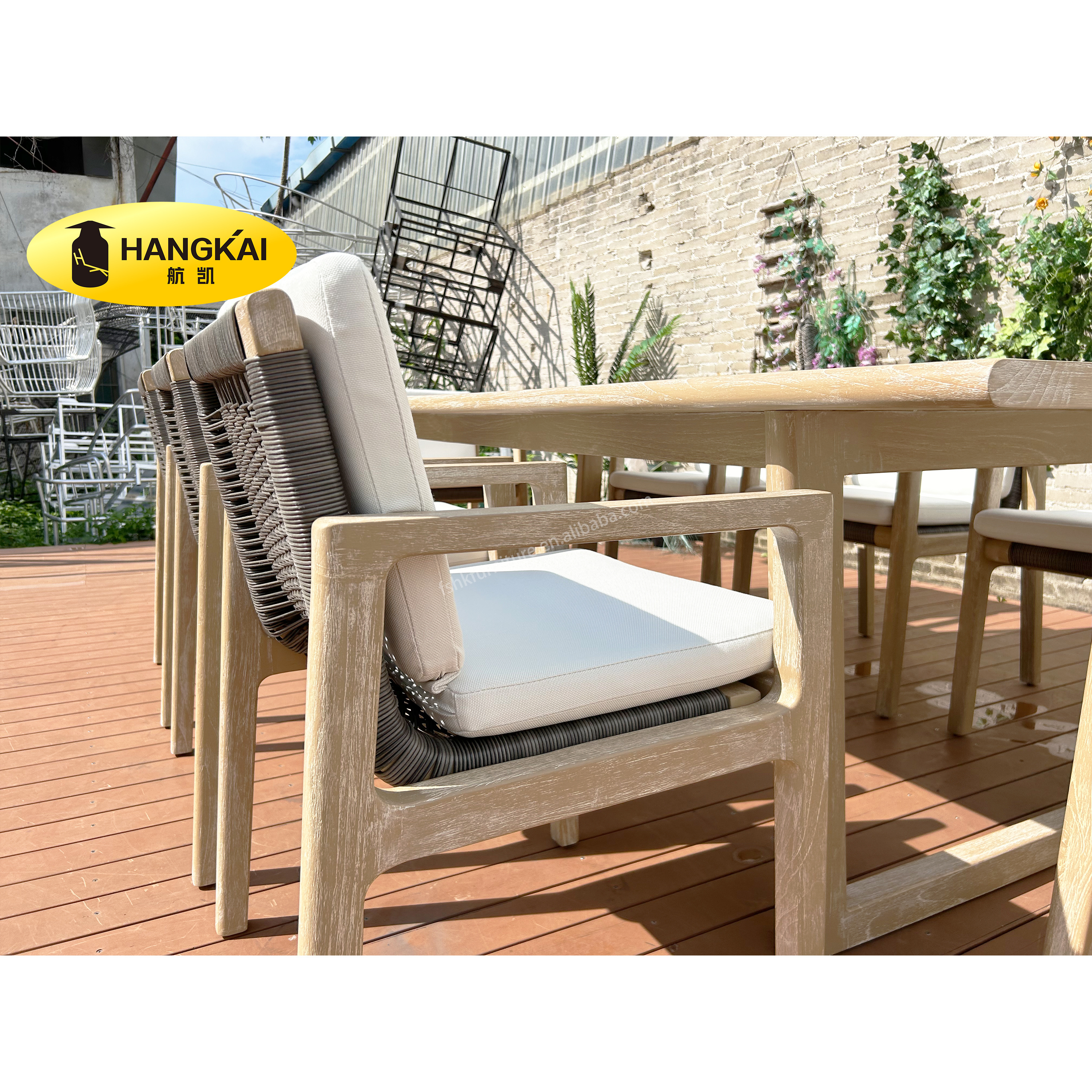 OEM factory outdoor furniture teak polyrattan garden furniture wicker furniture teak wood dining table set