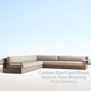 Hangkai L shape corner outdoor/garden/patio teak modular sofa with water proof cushion