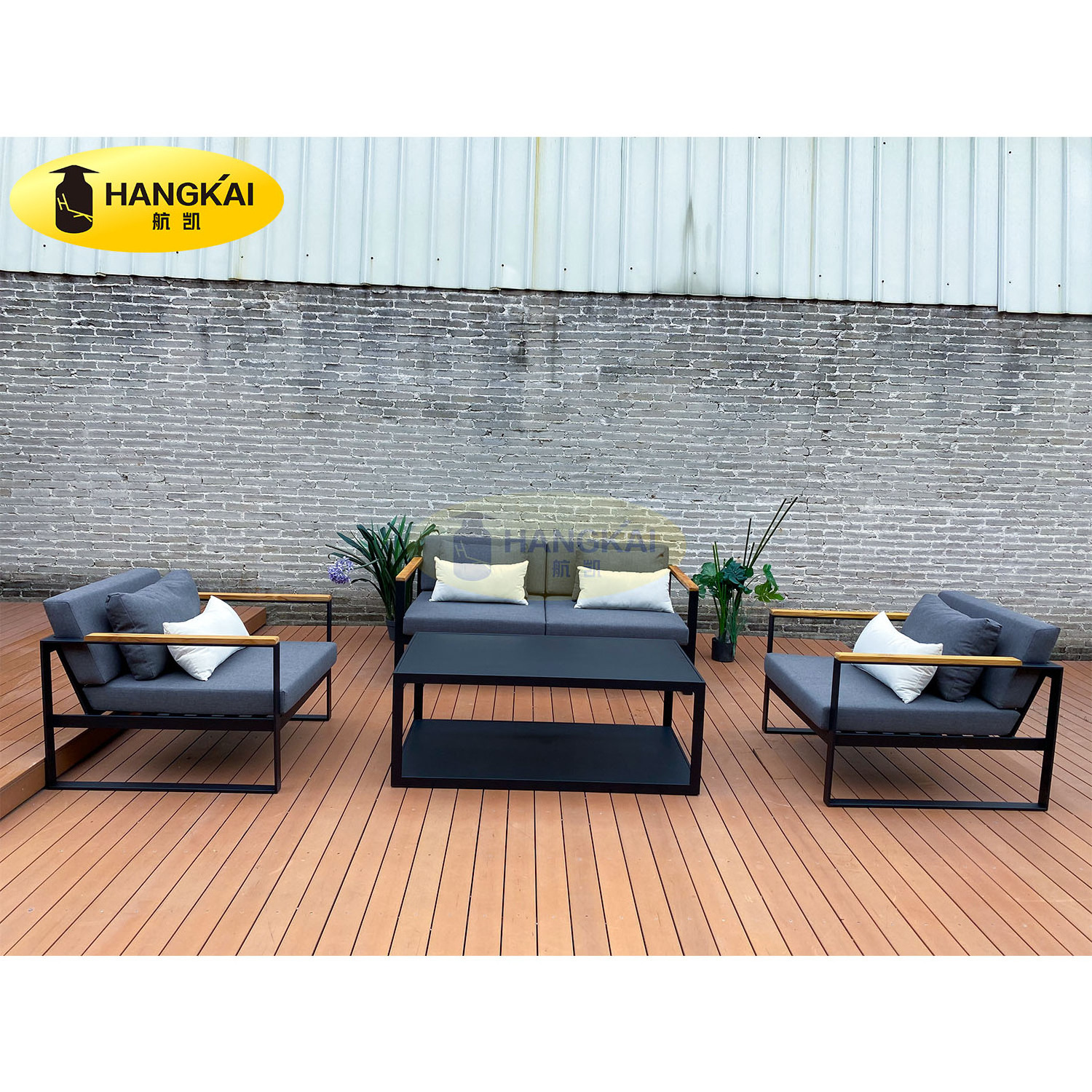 Hangkai 4 pieces conversation waterproof aluminum patio/garden sofa