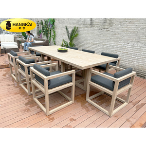 High quality outdoor patio furniture wooden natural teak weathered dining set dining table with armrest chairs