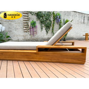 Luxury Garden Patio Furniture Solid Teak Wood Chaise Hotel Outdoor Waterproof Sun lounger with cushion