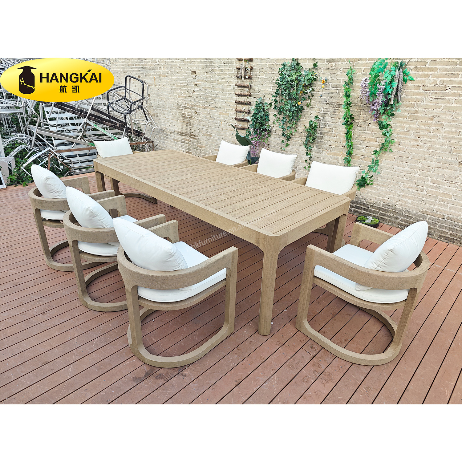 Outdoor furniture factory weathered teak wood garden set 6 seater 8 seater dinning table and chair set