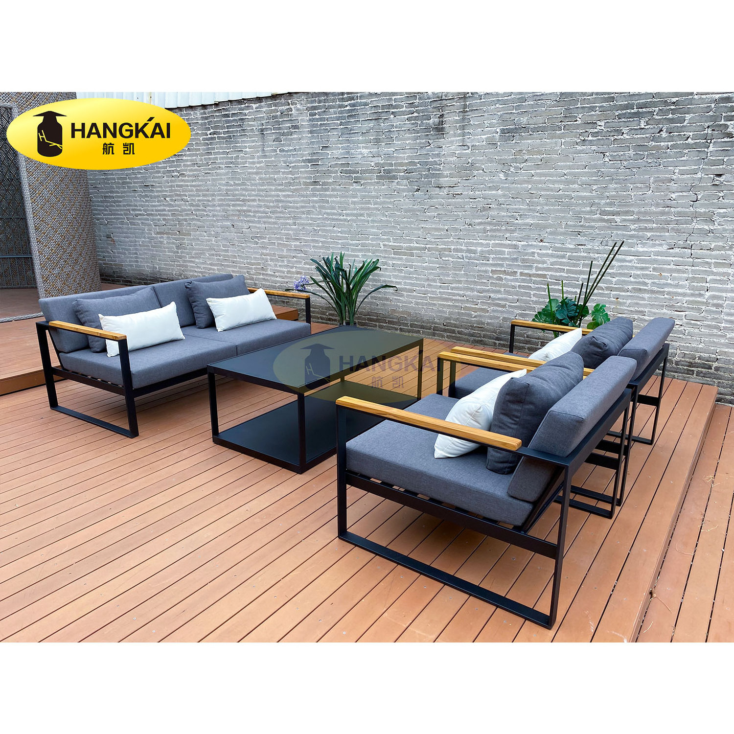 Hangkai 4 pieces conversation waterproof aluminum patio/garden sofa