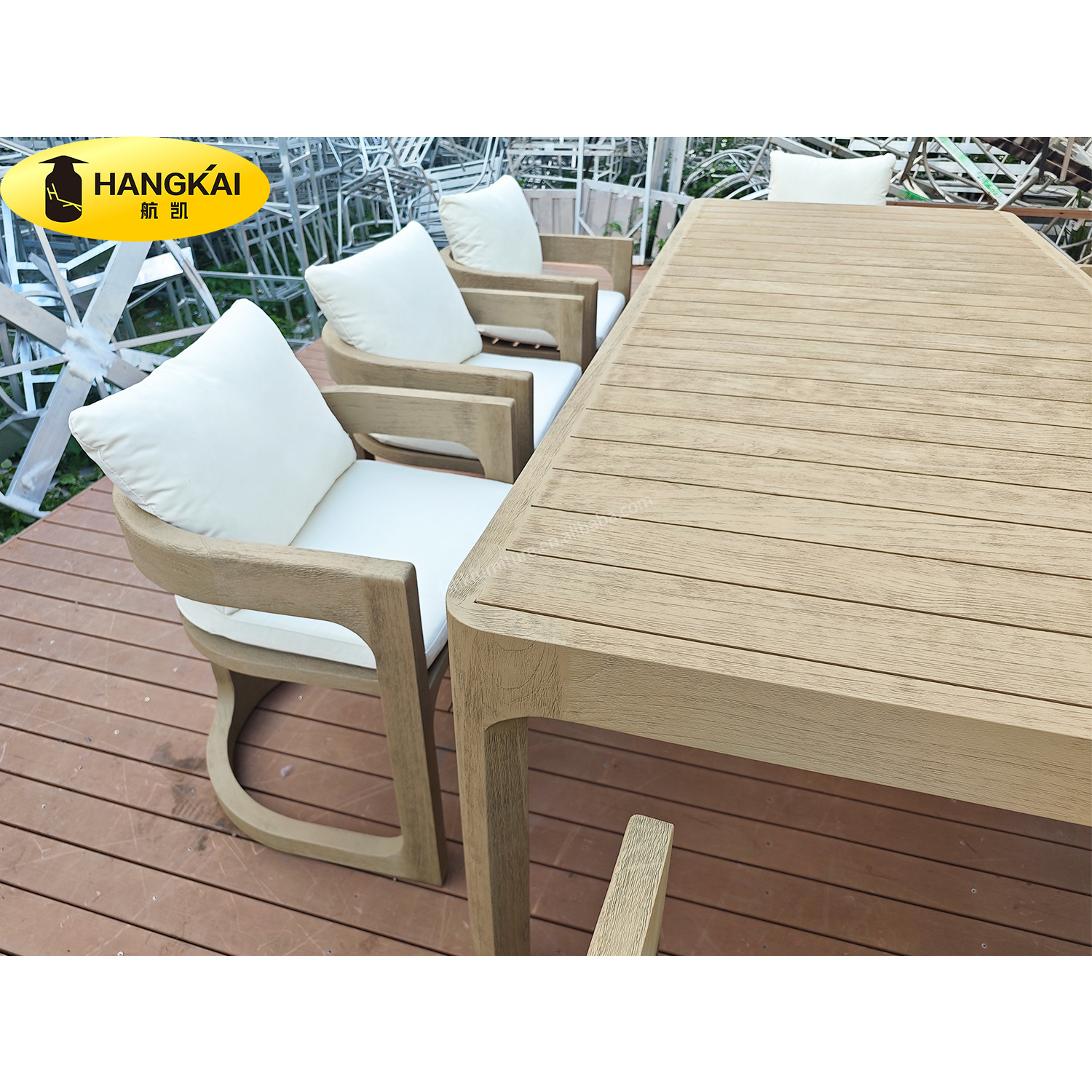 Outdoor furniture factory weathered teak wood garden set 6 seater 8 seater dinning table and chair set