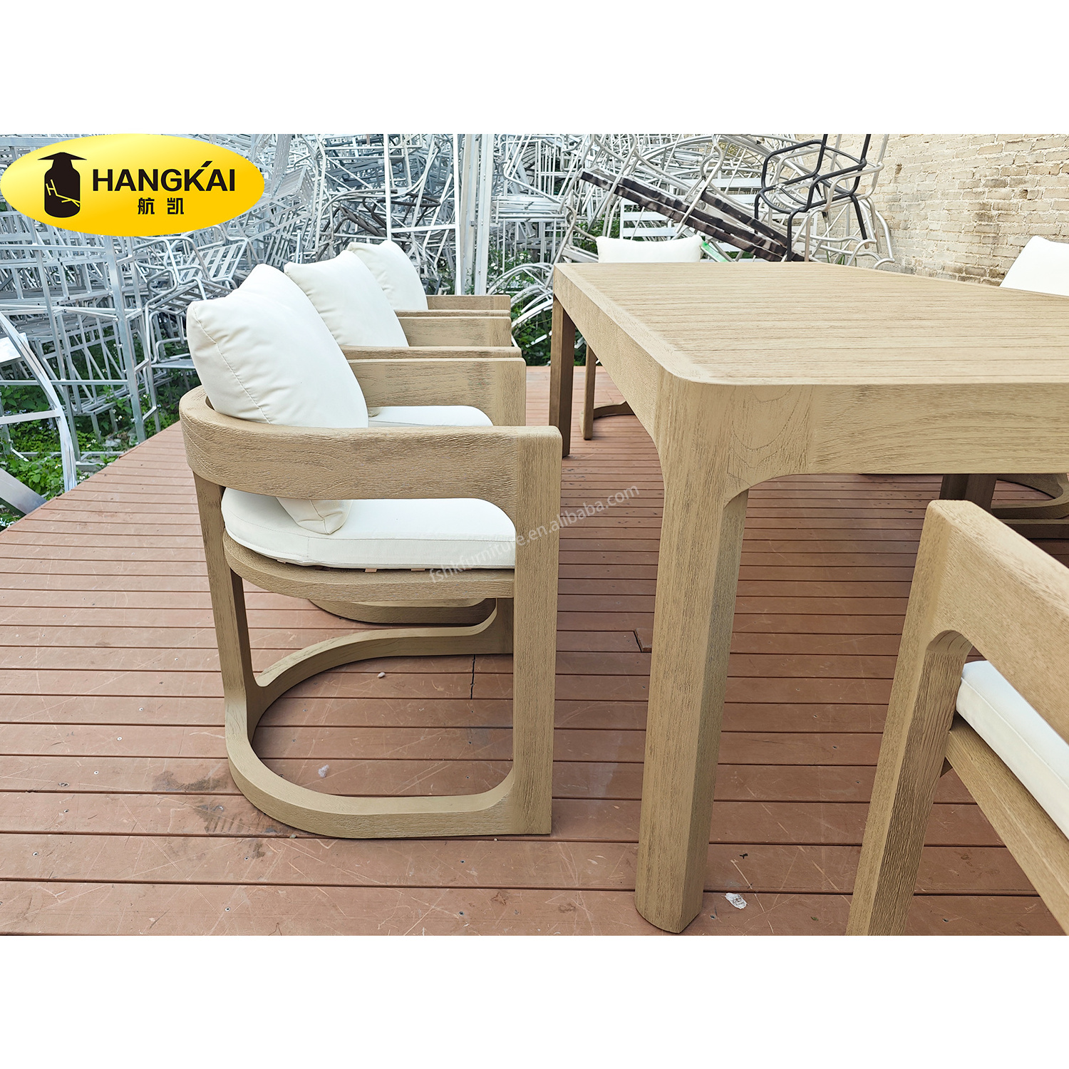 Outdoor furniture factory weathered teak wood garden set 6 seater 8 seater dinning table and chair set