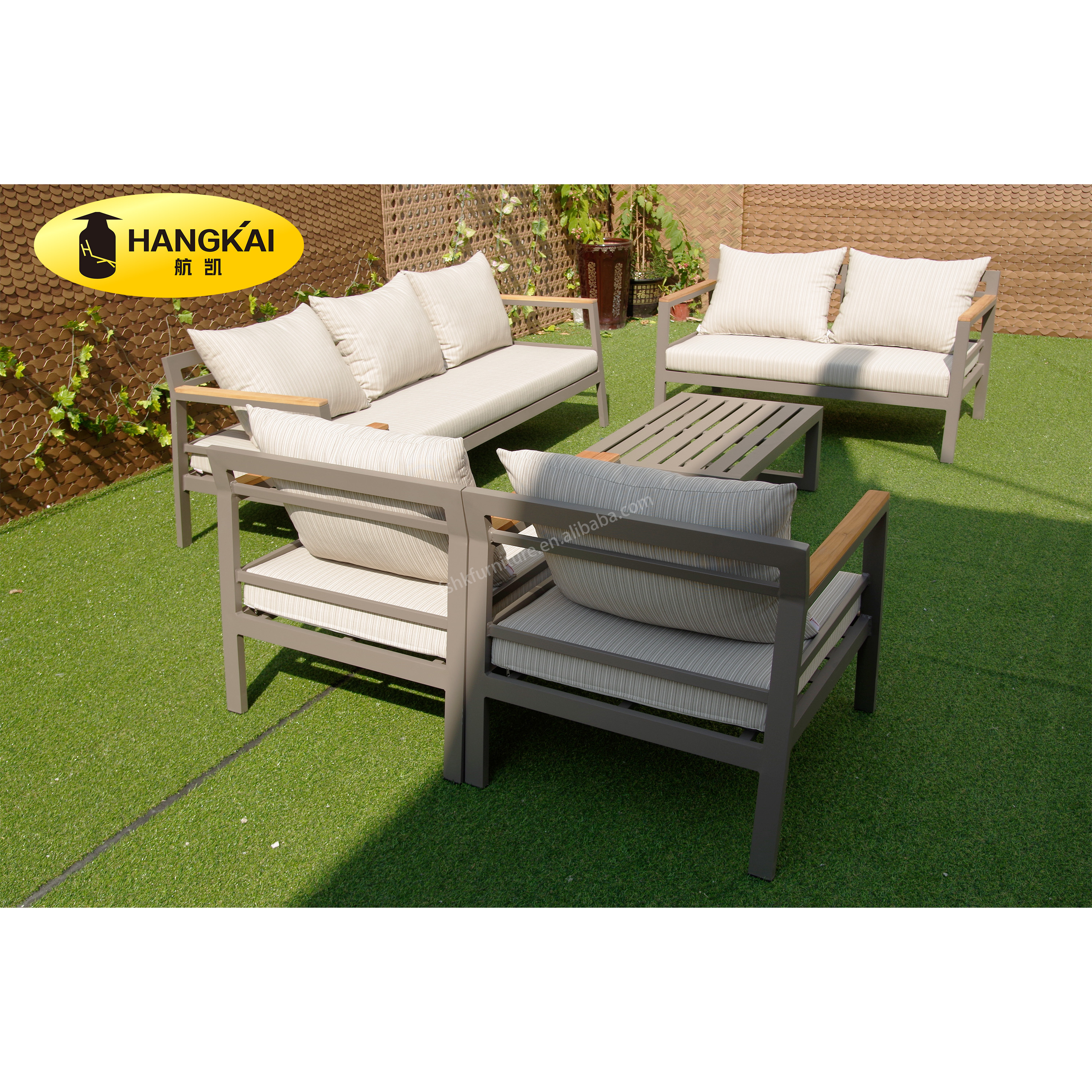 Simple Style Teak Wood Garden Outdoor Sofa Set with Water Proof Cushion