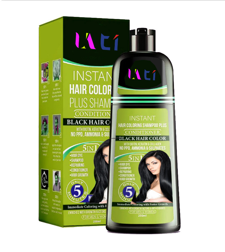 Ammonia free No PPD Permanent black 100% Gray Coverage Natural Planet Hair Color shampoo 3 minutes