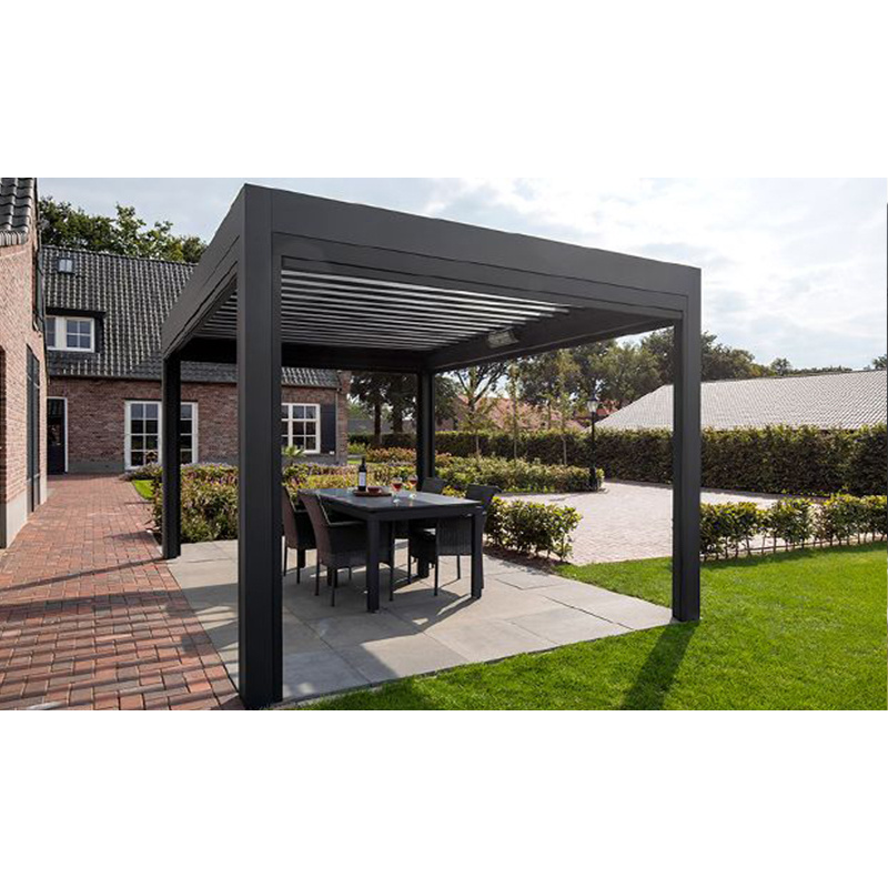 High quality Aluminum louver roof pergola and gazebo outdoor with glass sliding doors and LED light Custom manufacturer