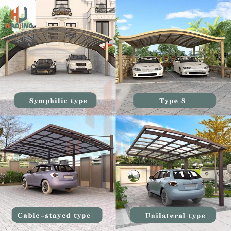 Aluminum carport 2 cars metal frame canopies outdoors Sunshade and rainproof system carports Polycarbonate canopy