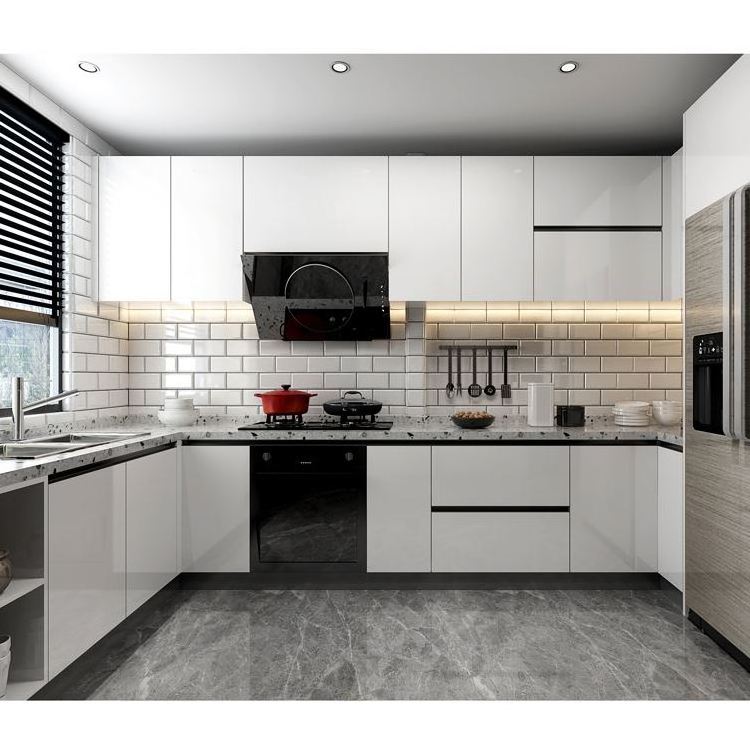 Semi Gloss Finish Door With Modern European British Style White Kitchen Cabinet Designs