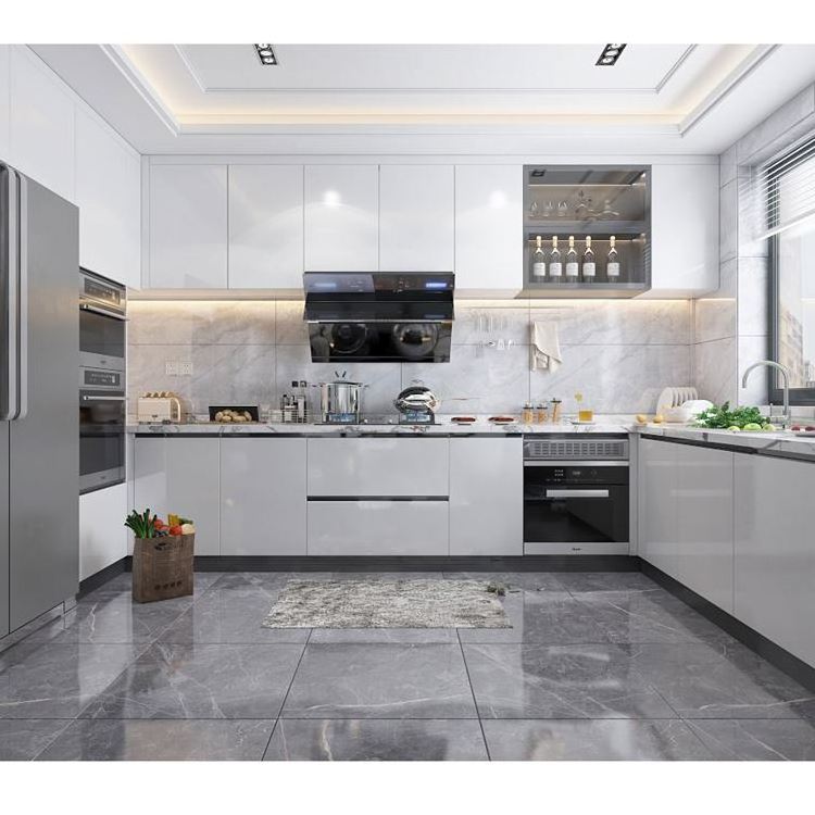 Semi Gloss Finish Door With Modern European British Style White Kitchen Cabinet Designs