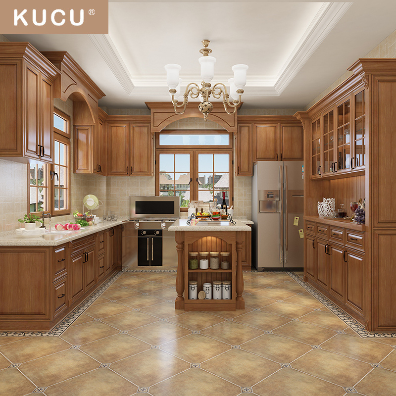 Kitchen Unit Ready to Assemble PVC Kitchen Cabinet  With Island Design American Shaker Style Luxury Solid Wood Kitchen Cabinet