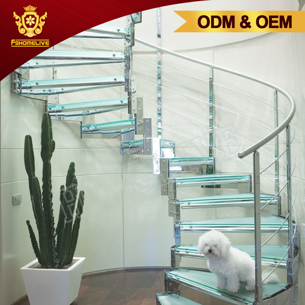 Open riser staircase design with wood handrail stainless steel railing straight mono stringer stairs