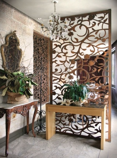 Stainless Steel Screen Laser Cut Metal Room Divider room divid panel Gold Flower Pattern Partition Wall For Living Room