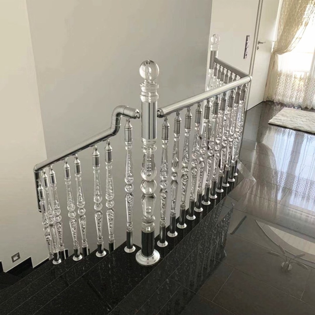 Stainless Steel Glass Acrylic Pillars Stair Post Handrails Clear Stair Railing Baluster