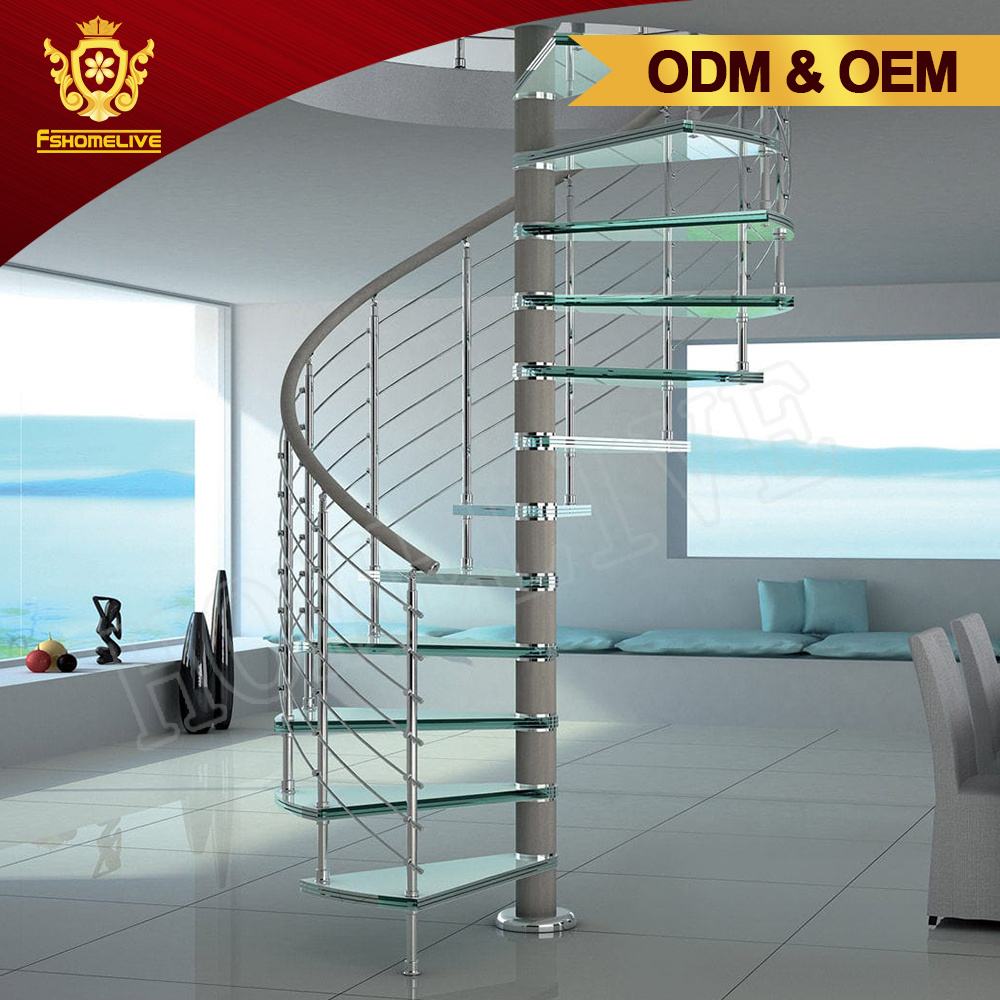 Custom Made Design Inside Home Used Metal Glass Round Shaped Floating Stairs Indoor Tempered Glass Curved Spiral Staircase