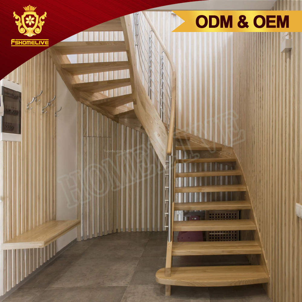 Open riser staircase design with wood handrail stainless steel railing straight mono stringer stairs