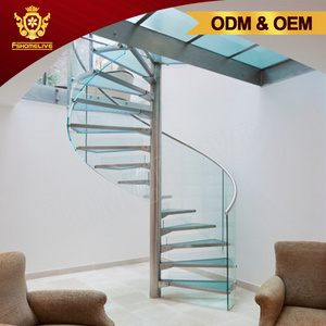 Custom Made Design Inside Home Used Metal Glass Round Shaped Floating Stairs Indoor Tempered Glass Curved Spiral Staircase