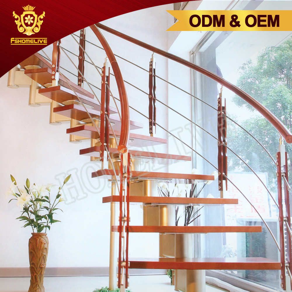 Open riser staircase design with wood handrail stainless steel railing straight mono stringer stairs