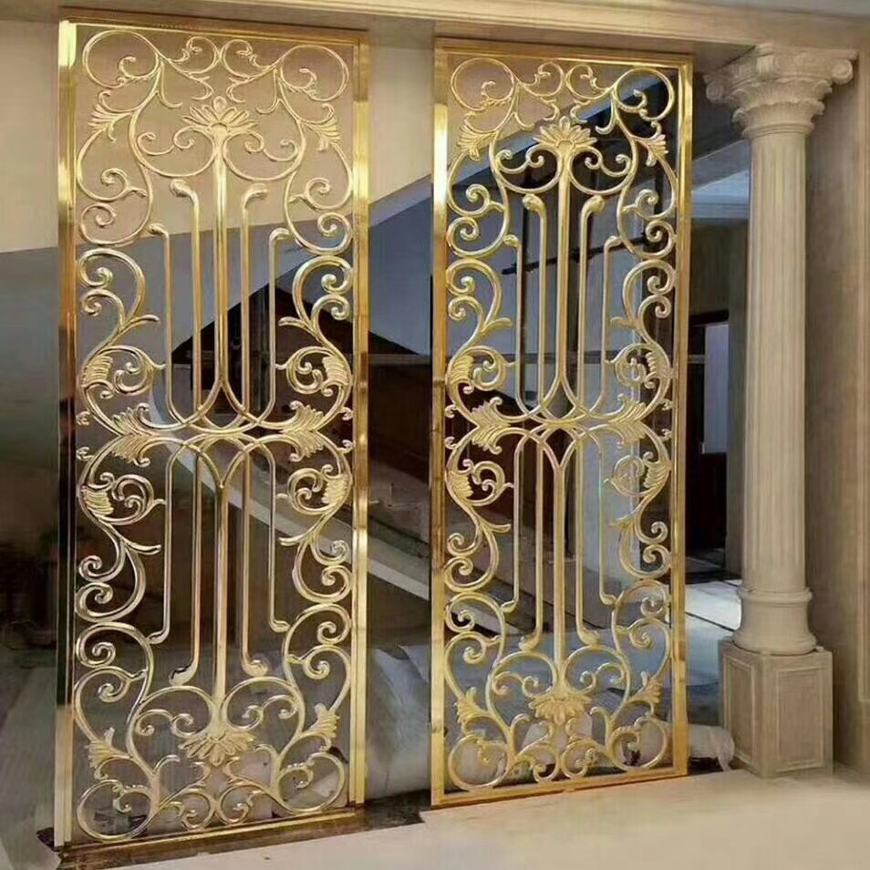 Luxury Gold Laser Cut Metal Screens Room Dividers Partitions Arch Wall Decorative Panels For Salons Hallway Livingroom