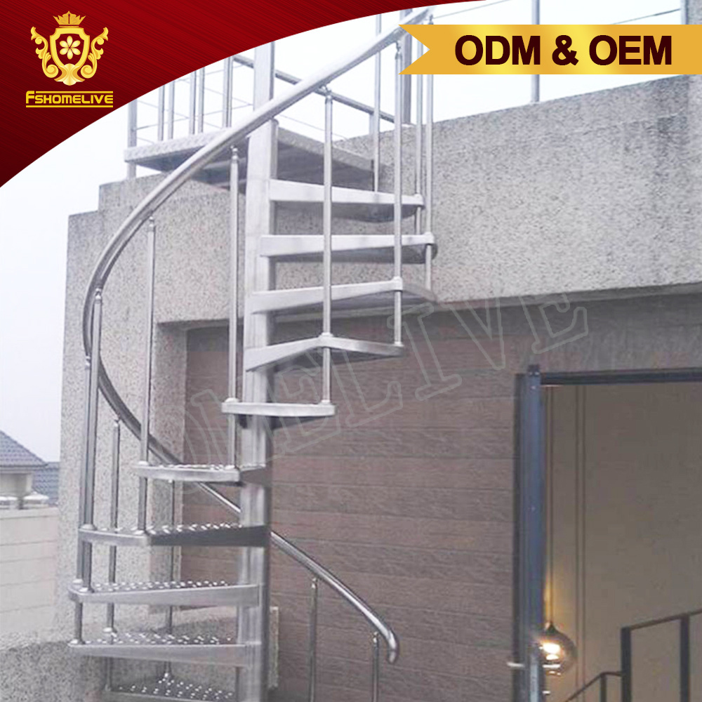 Exterior Commercial Industrial Curved Metal Steel Stairs Design House Outdoor Circular Stainless Steel Spiral Staircase