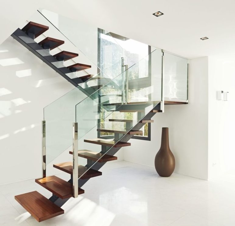 Customized Luxury  Modern Floating Staircase ailing stairs system wood Stair