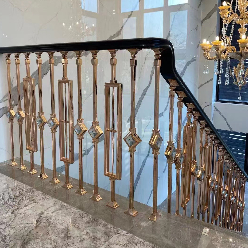 Decorative Interior Aluminum Balustrades Railing Single Posts With Handrail Balusters For Curved Or Straight Stairs Platform