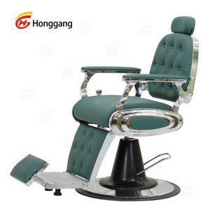 high quality modern metal parts frame professional hydraulic pump reclining men hair salon vintage green barber shop chair