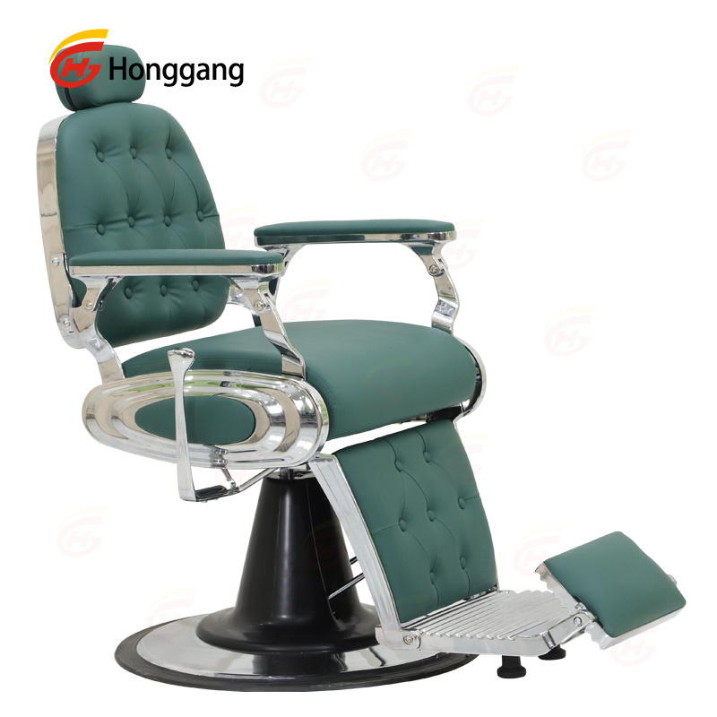 high quality modern metal parts frame professional hydraulic pump reclining men hair salon vintage green barber shop chair