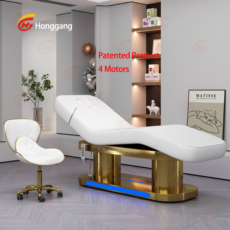 europe standard large memory foam white and gold metal foot control massage tables beds with face hole