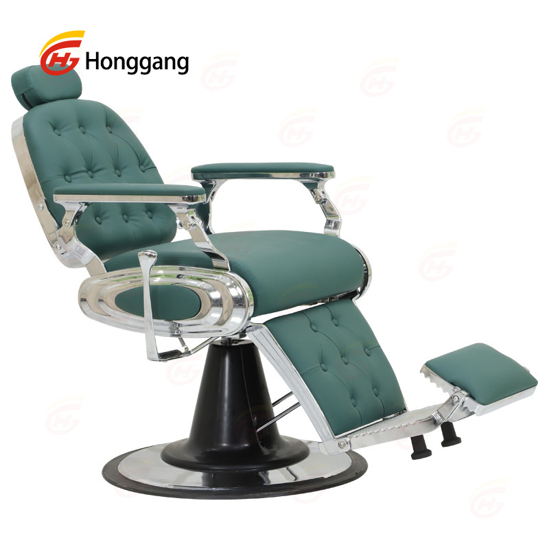 high quality modern metal parts frame professional hydraulic pump reclining men hair salon vintage green barber shop chair