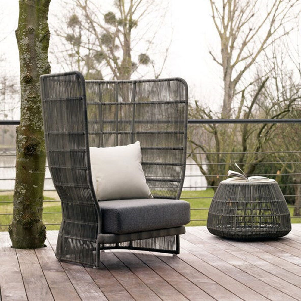 Modern design hotel poolside black high back outdoor chair garden furniture rattan garden chair aluminum wicker chair