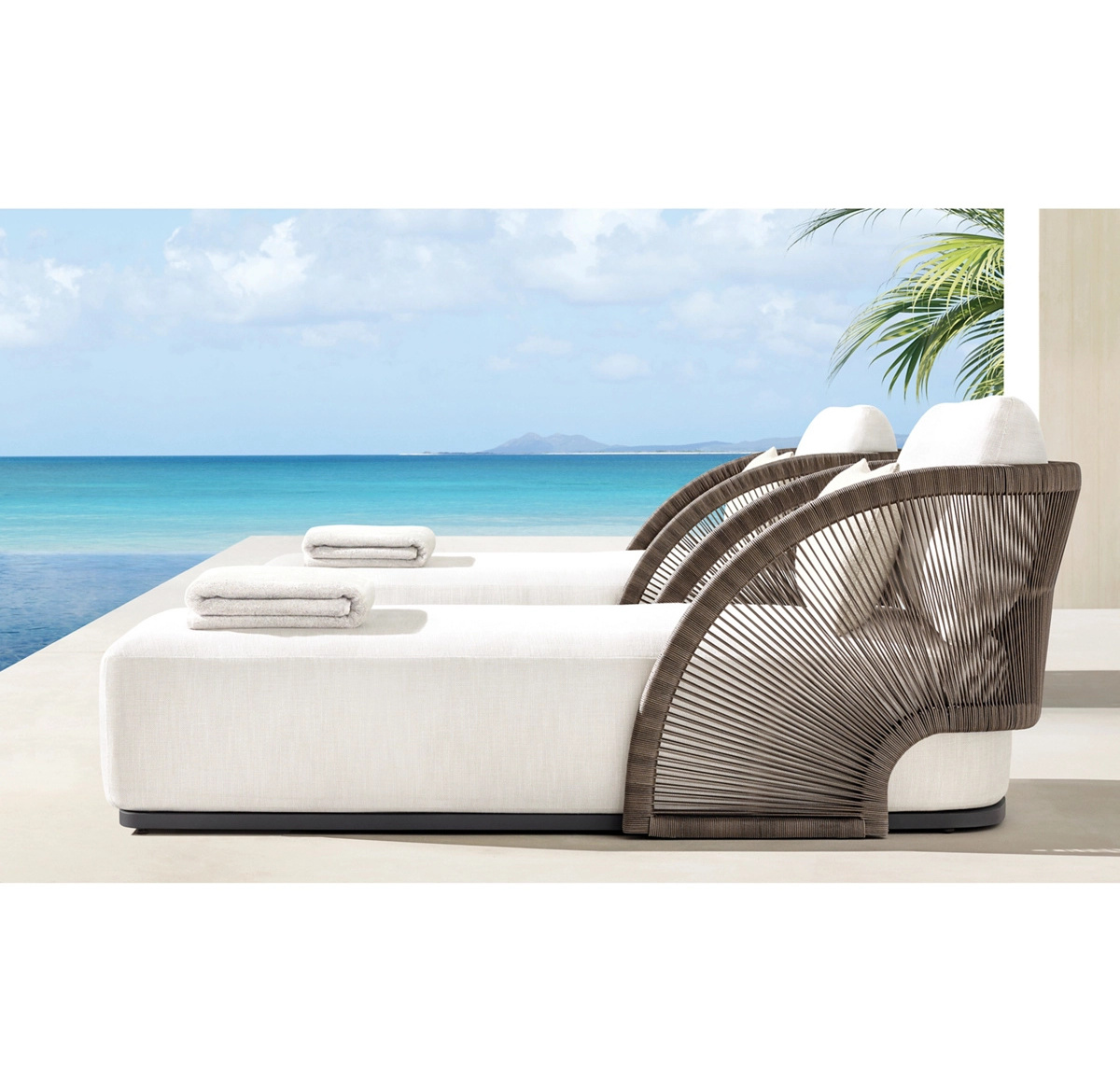 All-weather Woven rattan lounge Chair  Bench sun bed  hotel Patio sun lounger poolside wicker Outdoor Chaise lounge