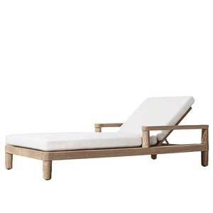 Hotel patio outdoor lounge chair teak wood bed beach sun loungers garden pool side teak sunbed lounger chair