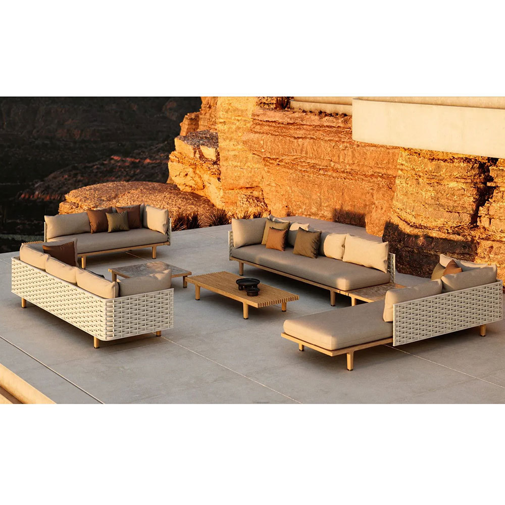 Luxury Modern Living Room  Rope Weaving Outdoor sofa L shape rattan sofa villa Leisure teak Base garden Sofa Set for Hotel